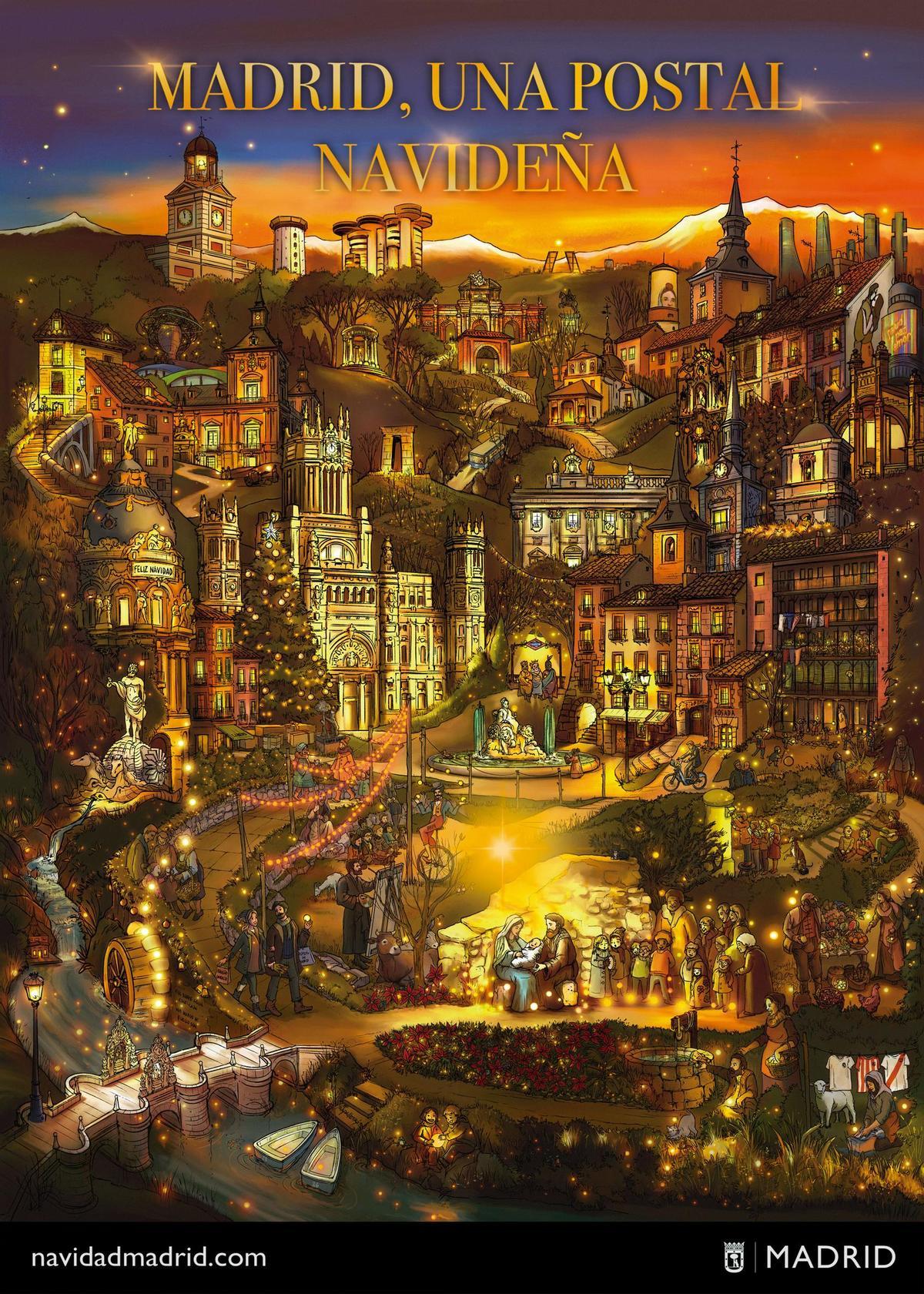 Cartel de Navidad 2025 en Madrid, diseñado por Polinho Trapalleiro