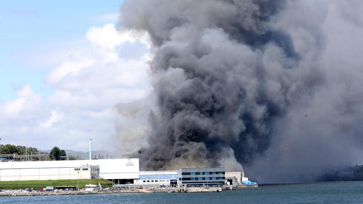 Un incendio industrial afecta a una conservera en A Coruña