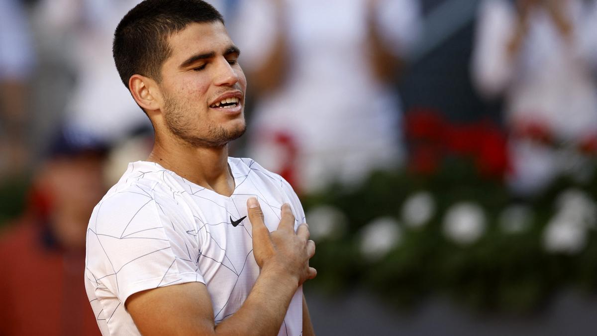 Carlos Alcaraz tras ganar a Rafa Nadal en el Madrid Open