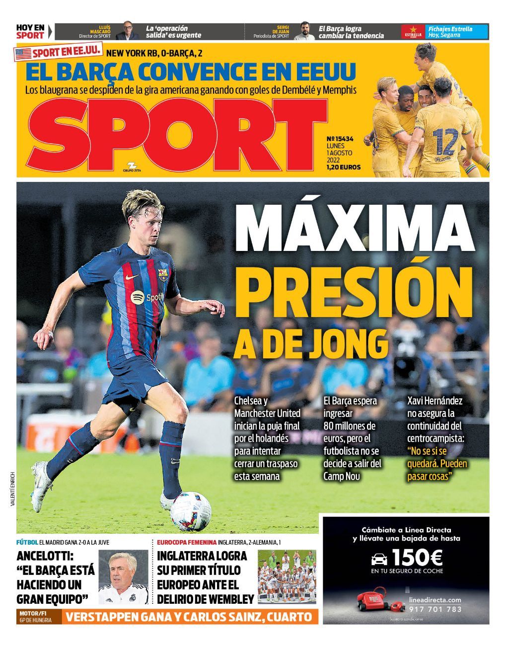 Esta es la portada de SPORT del 1 de agosto