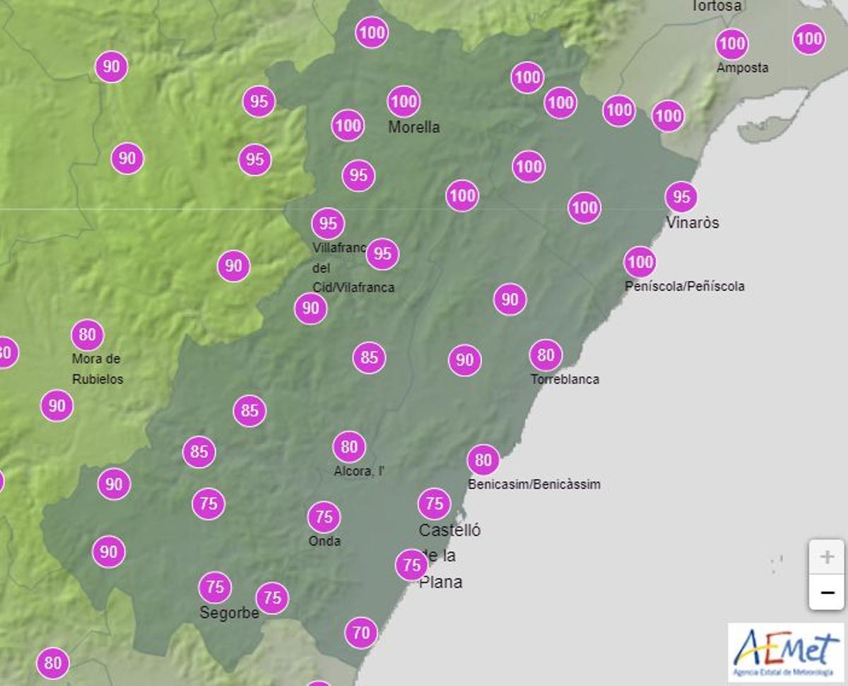 Probabilidad de lluvias en la provincia de Castellón el lunes 25 de marzo