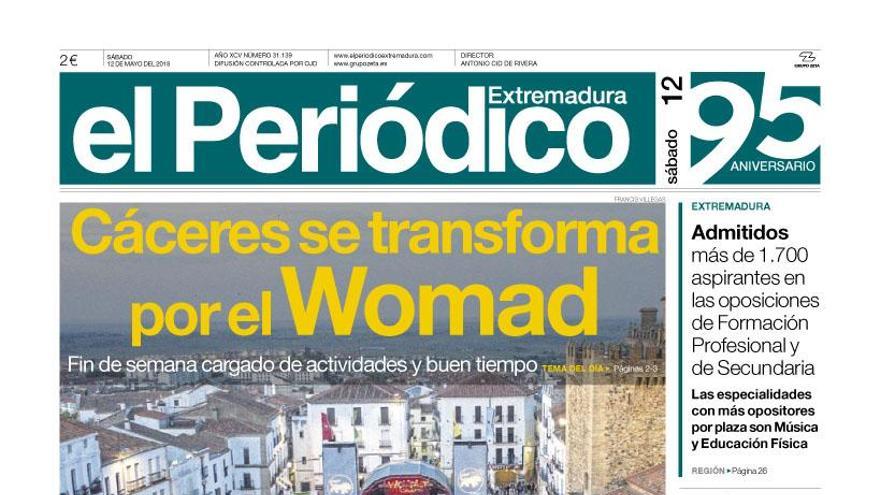 Esta es la portada de EL PERIÓDICO EXTREMADURA correspondiente al día 12 de mayo del 2018