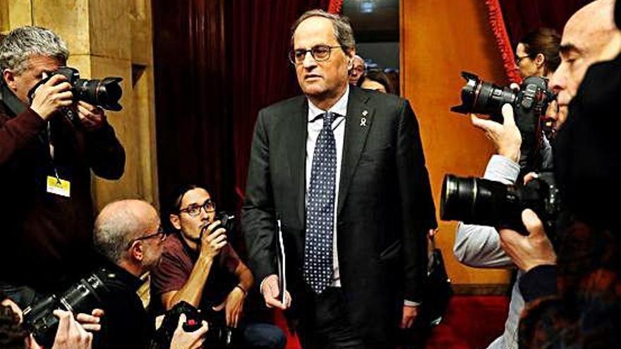 El president de la Generalitat, Quim Torra, a l&#039;entrada a l&#039;hemicicle del Parlament