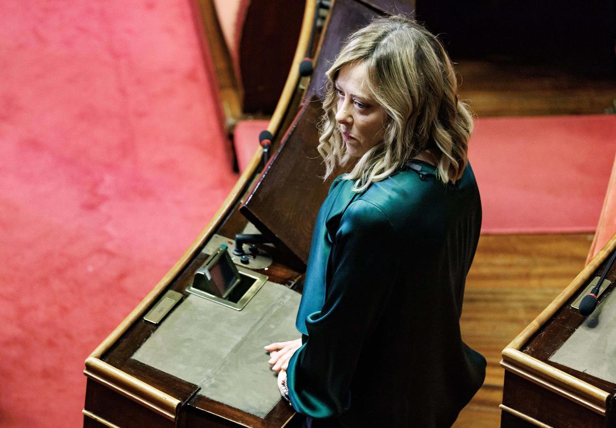 La primera ministra de Italia, Giorgia Meloni, en el Senado