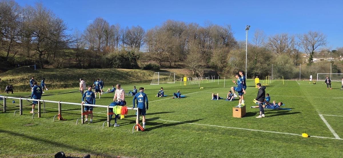 Un momento del entrenamiento de esta mañana.
