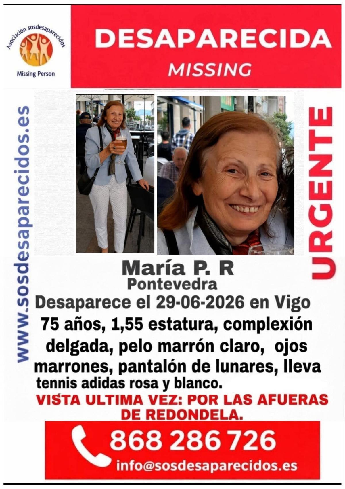 Cartel de búsqueda de María Pereira.