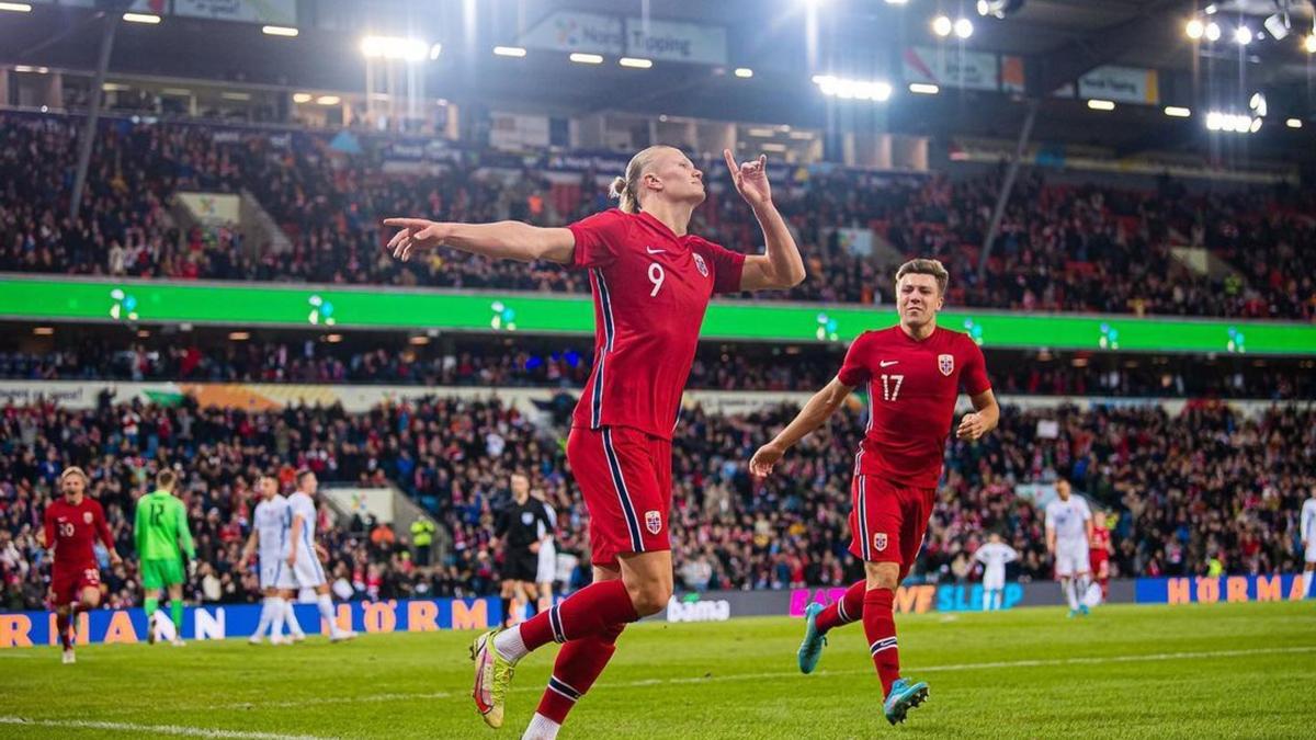 Haaland celebra un gol con la selección de Noruega