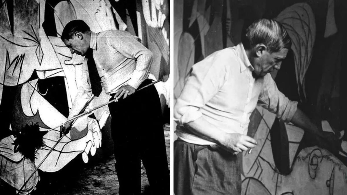Pablo Picasso, fotografiado por Dora Maar mientras pintaba el "Guernica"