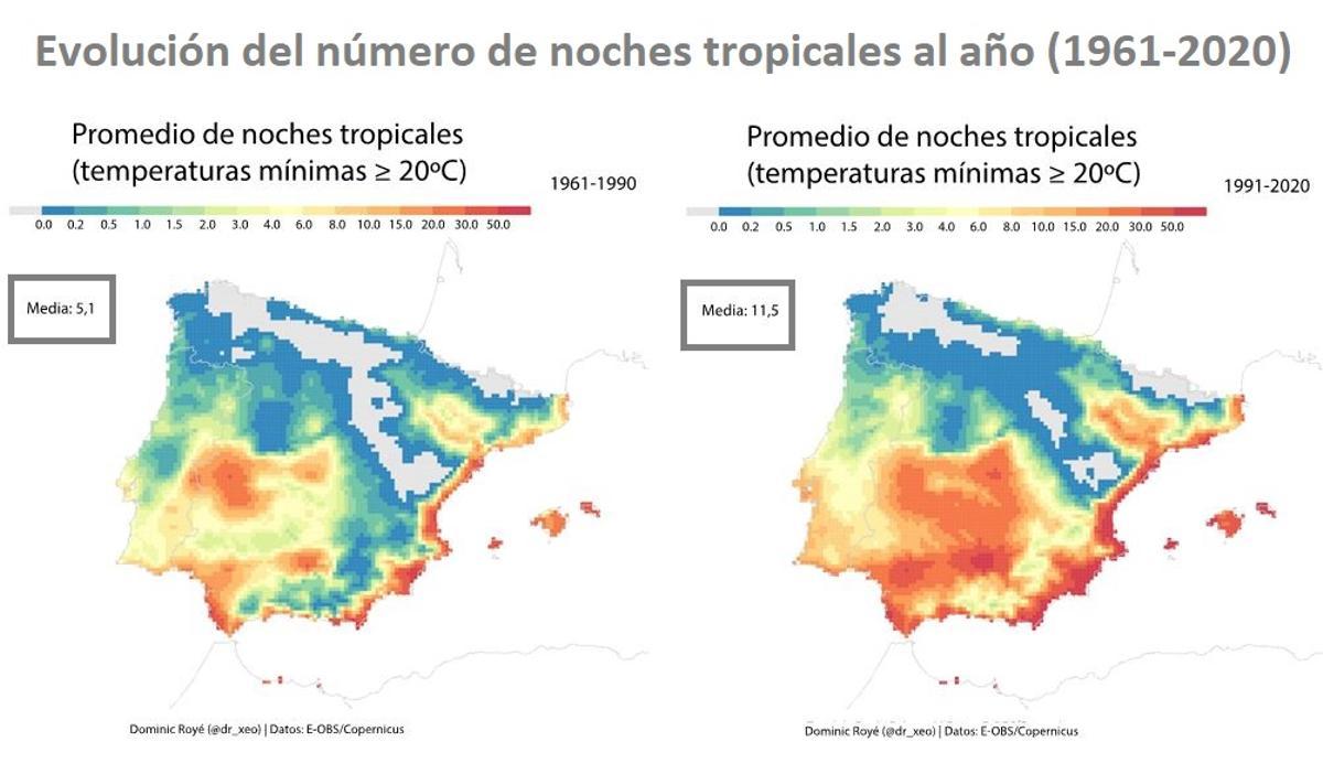 España ha duplicado ya el número de ‘noches tropicales’ desde 1960