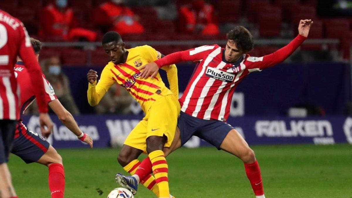 Dembélé sufrió un golpe en el hombro en el partido del Barça ante el Atlético