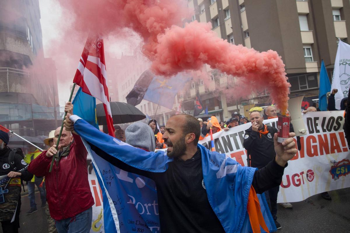 Un momento de la manifestación de estibadores del pasado sábado en Avilés