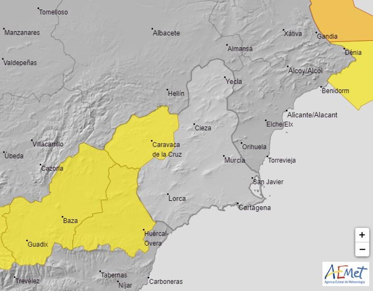 Mapa de alerta por acumulación de nieve en la Región