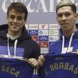 Fonseca y Borbas , en su presentación oficial como nuevos jugadores del Oviedo. | LUISMA MURIAS