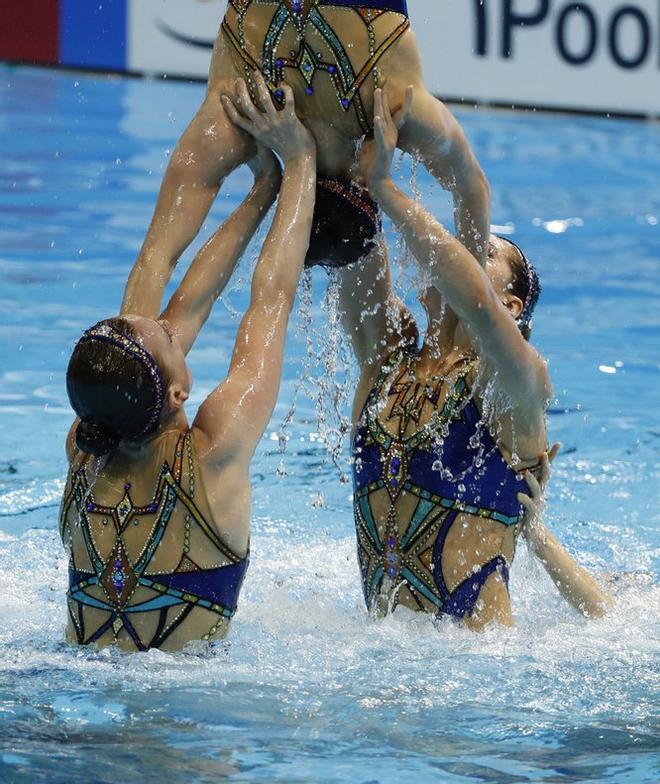 Members of team Russia perform during the Free Combination Artistic Swimming Final at the FINA Swimming World Championships 2019 at Yeomju gym in Gwangju, South Korea.