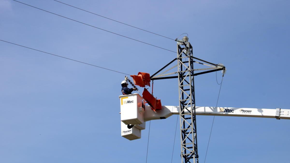 Operaris de la companyia treballant en una torre.