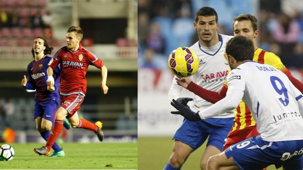 Cucurella y Grimaldo jugando contra el Real Zaragoza.