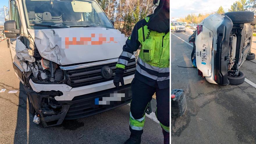 Dos heridos en un accidente entre un camión, una furgoneta y dos coches en Siero