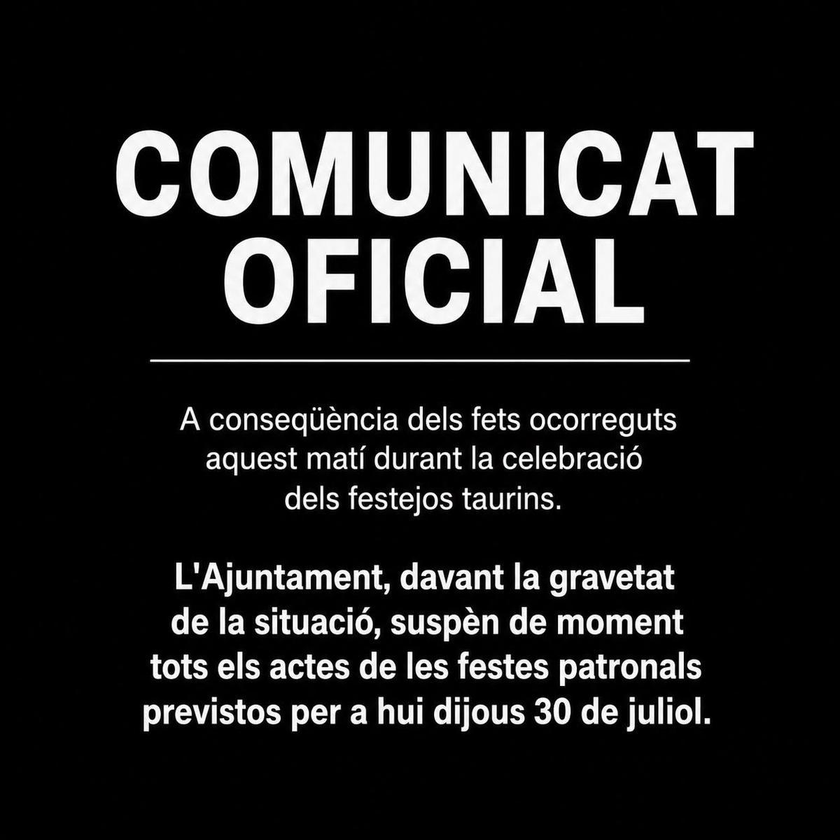 Comunicado del Ayuntamiento de Tírig.