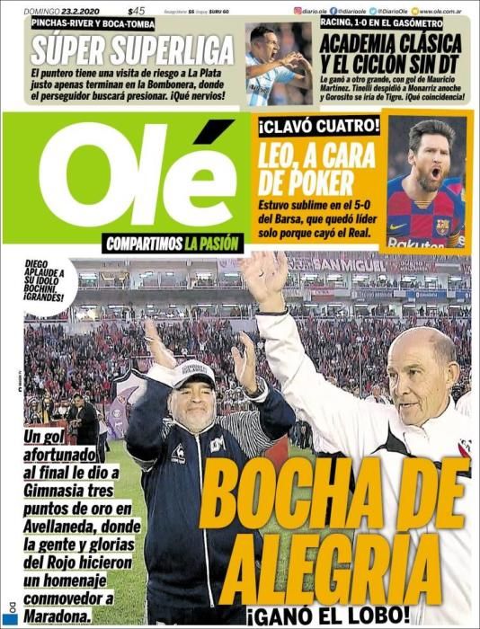 Portada OLÉ domingo 23 febrero 2020