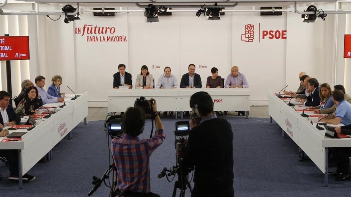 Reunión del comité electoral del PSOE, este miércoles en la sede del partido en Madrid.