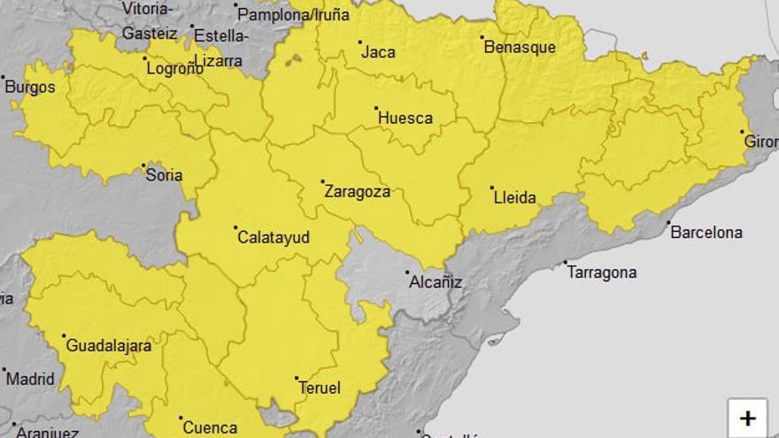 Mapa de avisos para este miércoles de la AEMET.