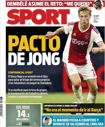 Portada SPORT jueves 9 de agosto de 2018