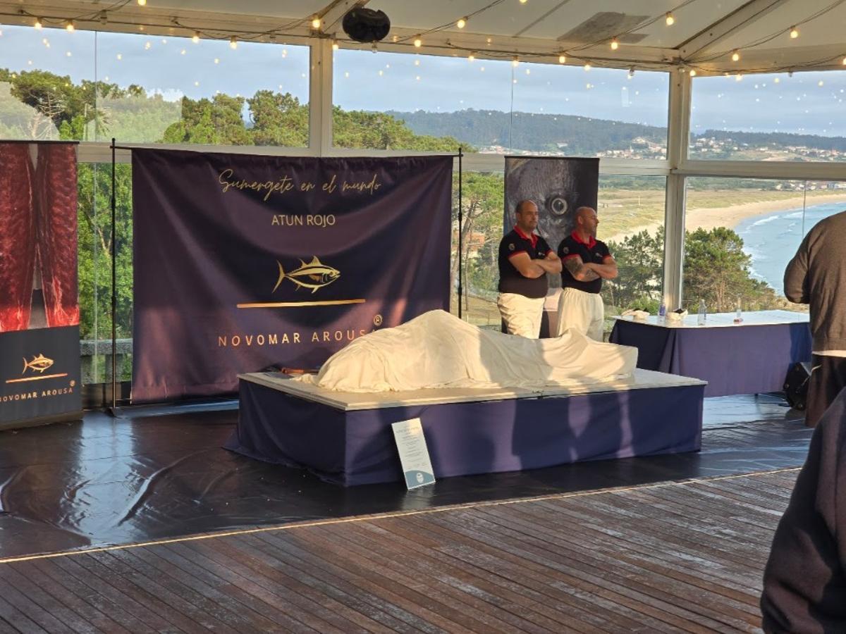 La exhibición de «ronqueo» de atún rojo realizada por Novomar Arousa en O Grove fue un éxito.