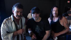 Antonio Banderas, Robert Rodríguez y Danny Trejo, en el rodaje de Machete Kills