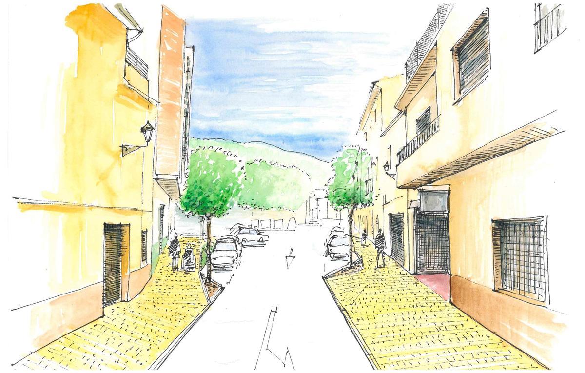 Figuración en acuarela de las obras a realizar en la Plaza Pintor Tudela de Xàtiva.