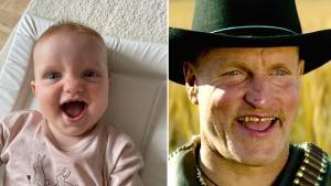 Comparativa entre Cora Grier y Woody Harrelson hecha por la madre de la bebé en Twitter.