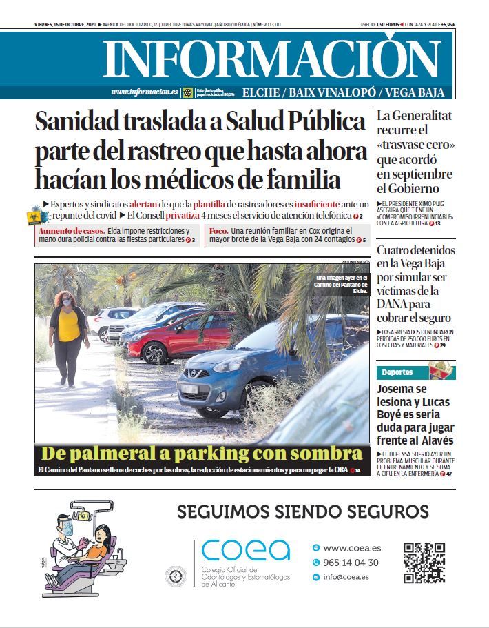 Portada de hoy viernes 16 de cotubre de Elche y Vega Baja.