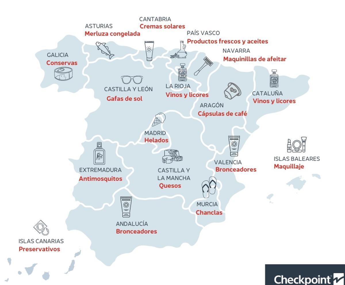 Mapa de productos robados en España.