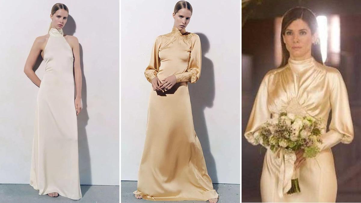 El vestido de novia Zara largo Halter, el vestido largo satinado y Sandra Bullock, en 'La proposición'.