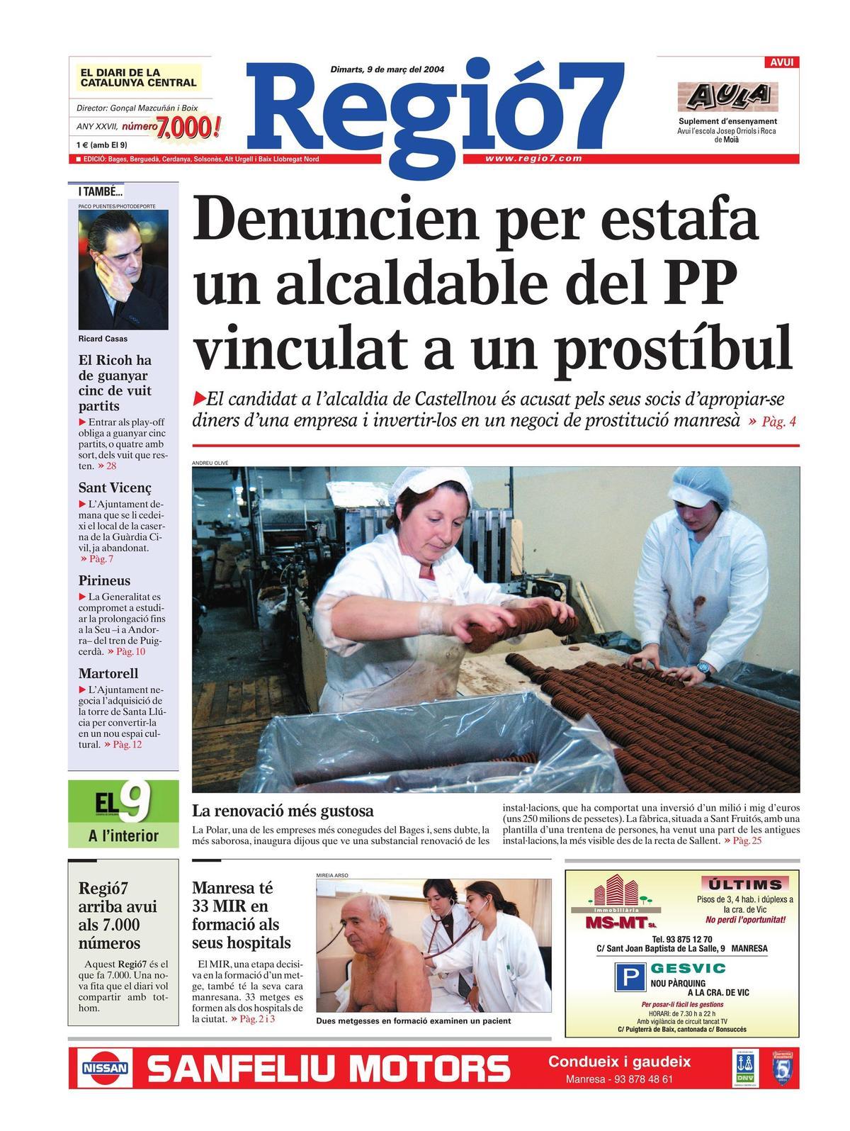 La portada 7.000 de Regió7 del 9 de març de 2004