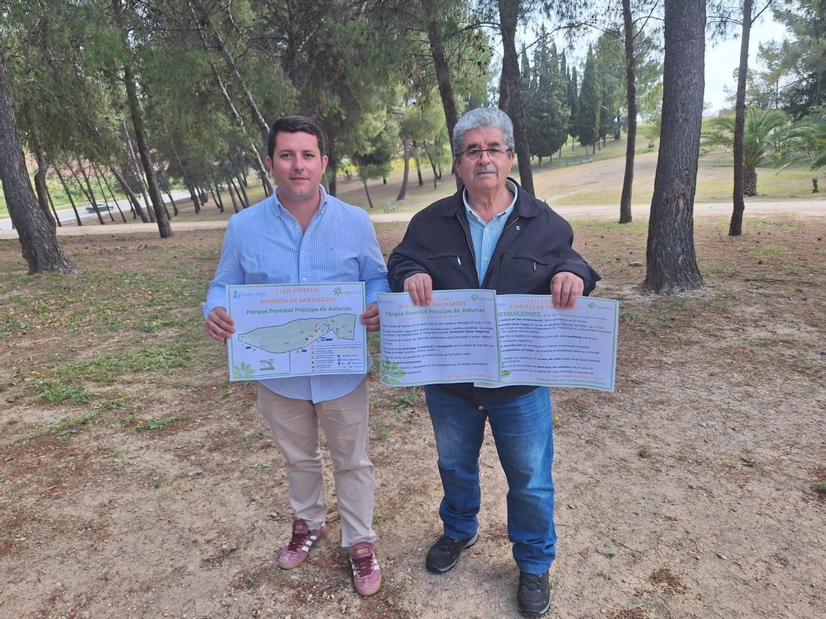 Joaquín Reina y Rafael Morales presentan el dispositivo para la romería de San Marcos de Puente Genil.