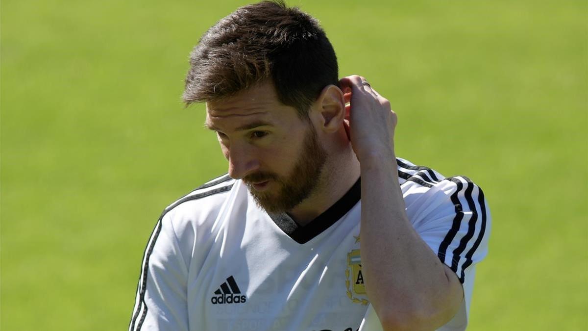 Messi, en Belo Horizonte, en un entrenamiento de Argentina.