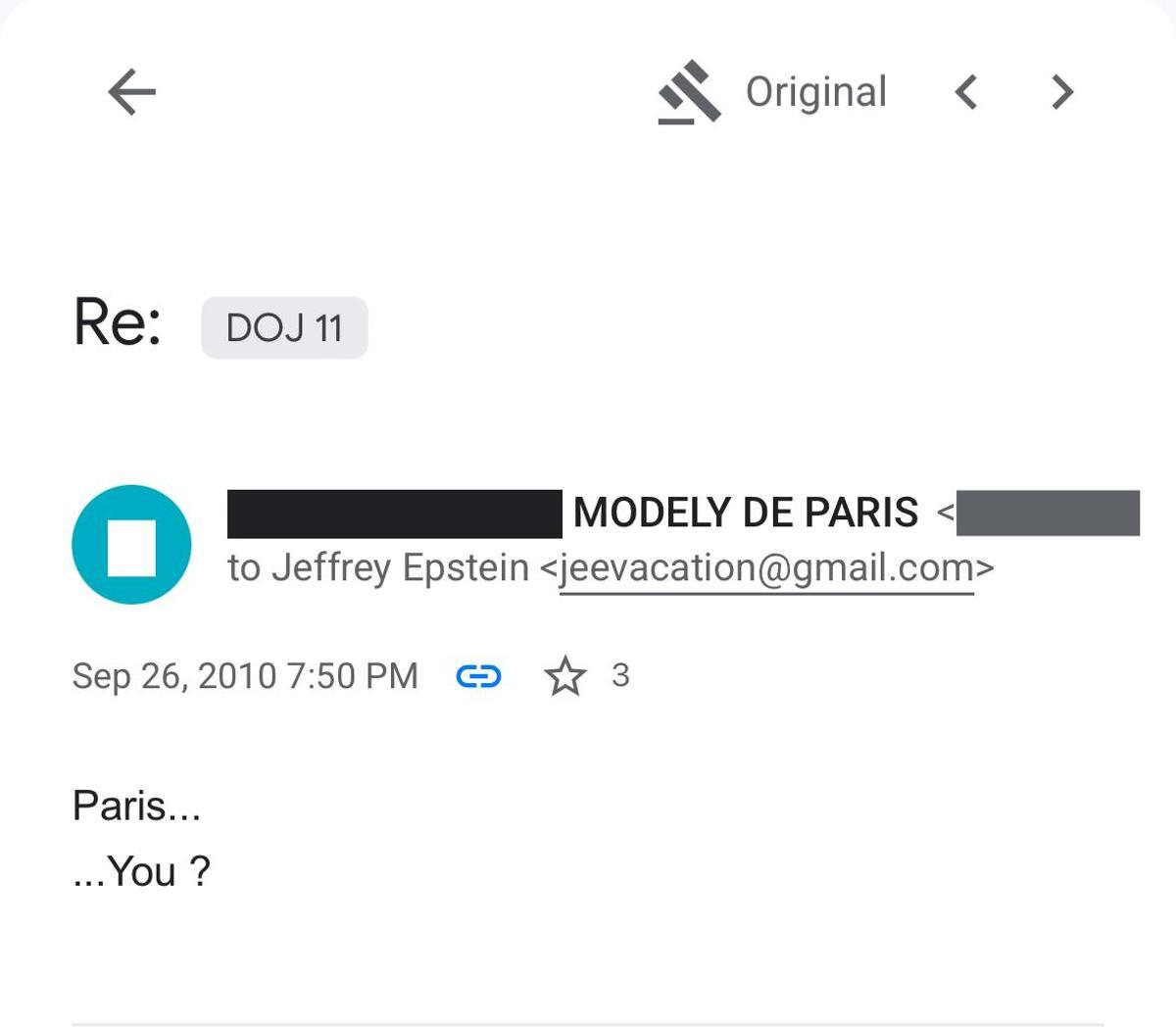 Correo electrónico perteneciente a los archivos de Jeffrey Epstein que salpican a la élite de París