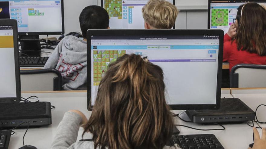 Alumnos de Primaria durante la clase de Informática en un colegio de la provincia.