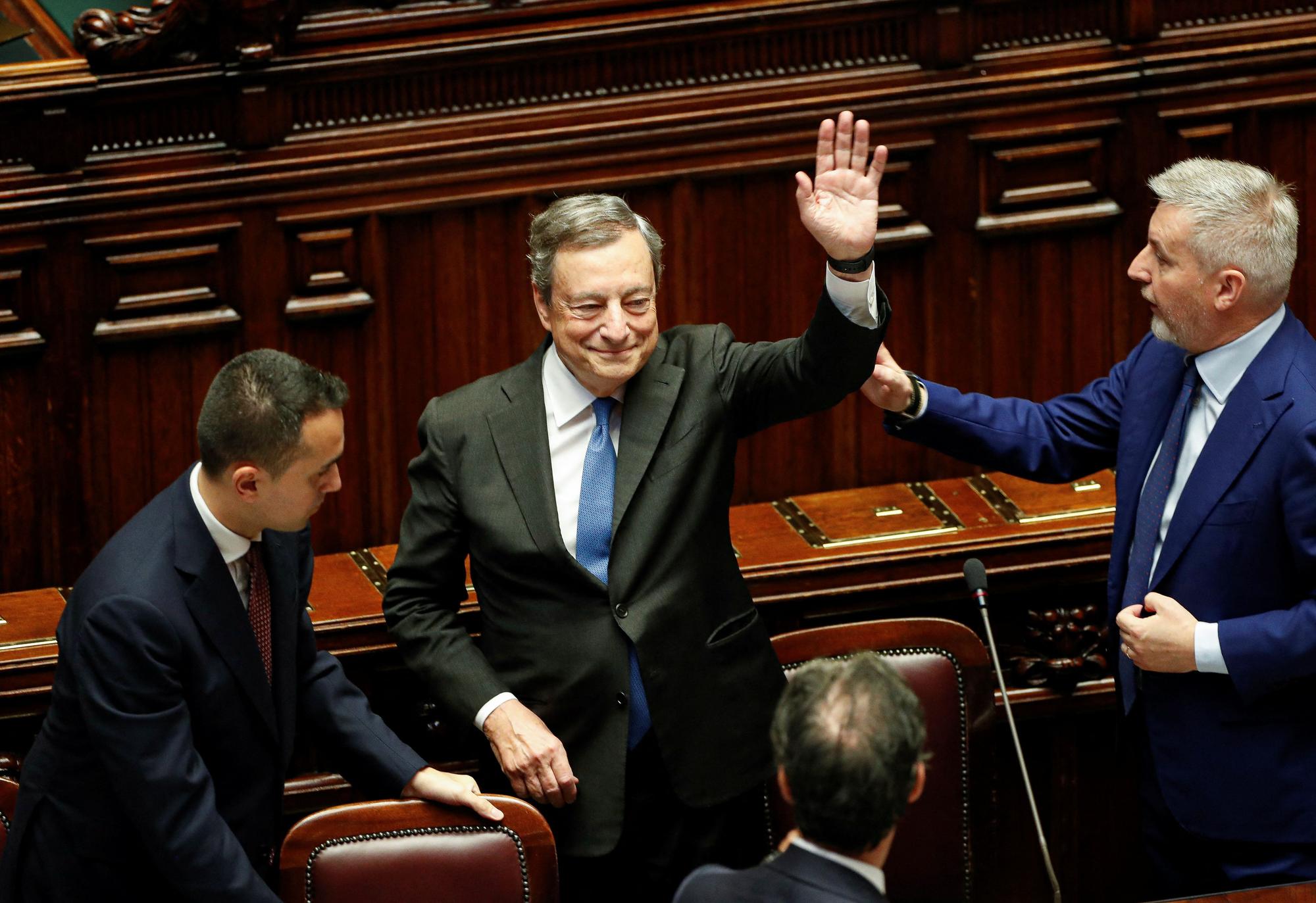 El primer ministro italiano, Mario Draghi, antes del voto de la moción de confianza en el Parlamento.