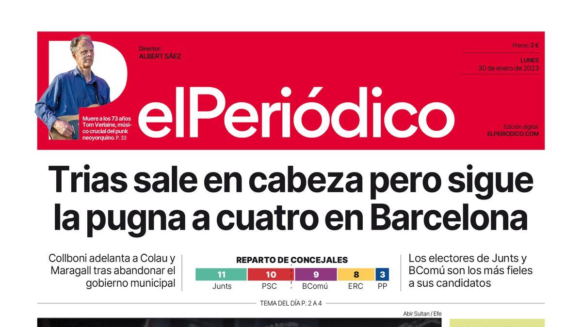 La portada de EL PERIÓDICO del 30 de enero de 2023