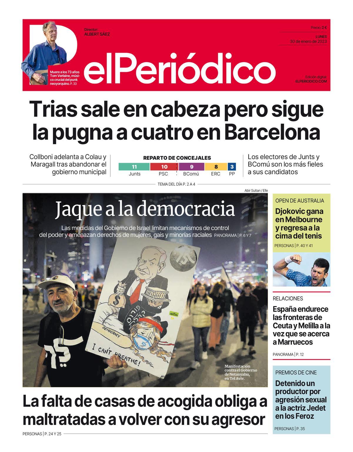 La portada d’EL PERIÓDICO del 30 de gener del 2023