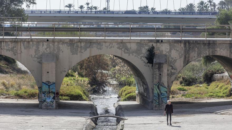 El Vinalopó, justo a la altura del puente de Barrachina, donde deja de estar canalizado.