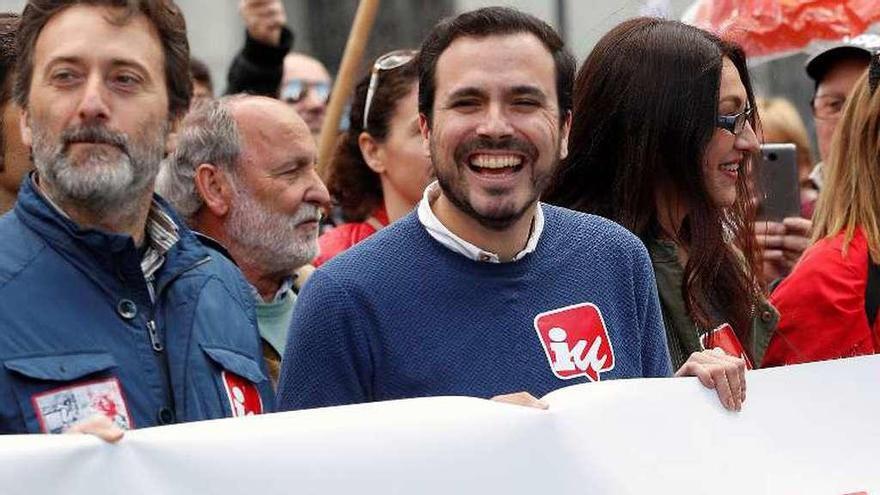 Alberto Garzón, ayer, en la manifestación del Primero de Mayo en Madrid.