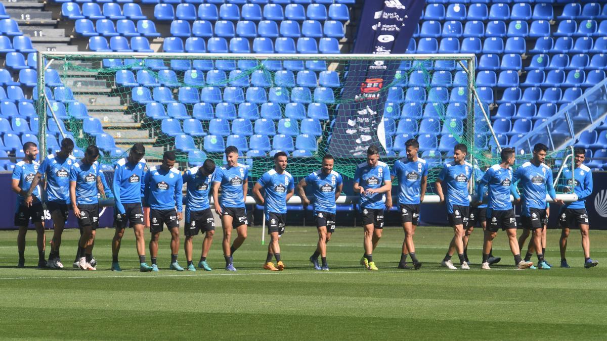 La plantilla del Dépor, en un entrenamiento de la pasada temporada