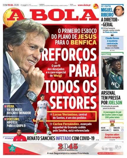 Portada A BOLA domingo 19 julio 2020