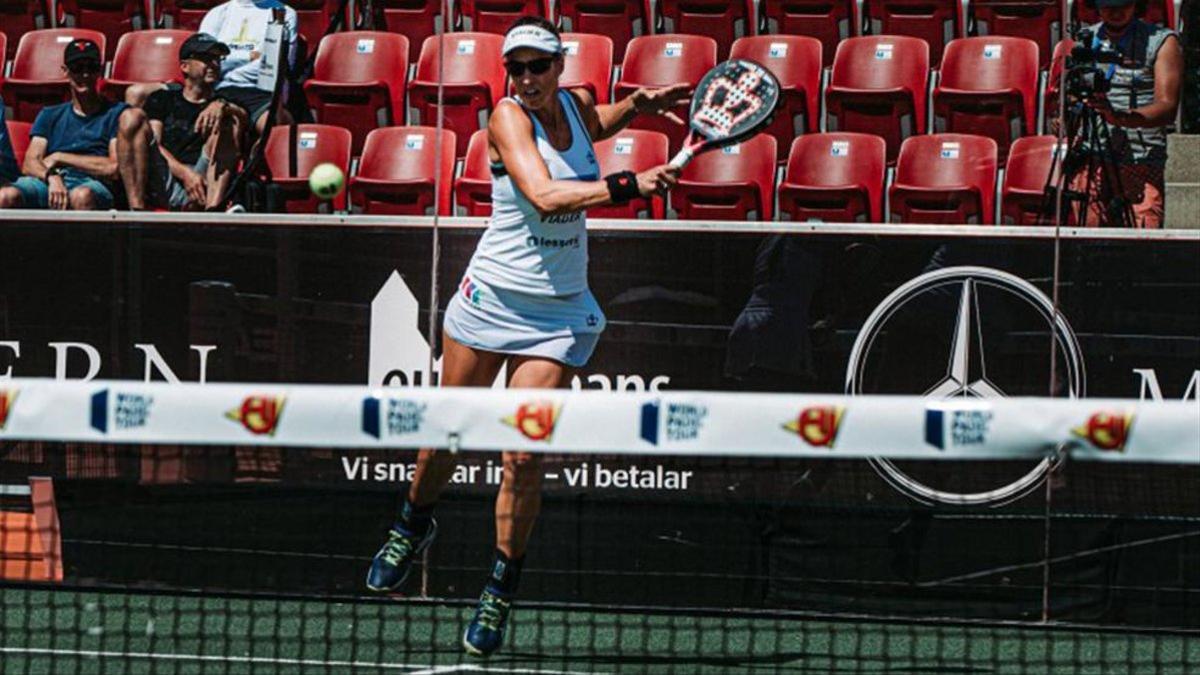 Marta Marrero durante su partido de cuartos en Suecia