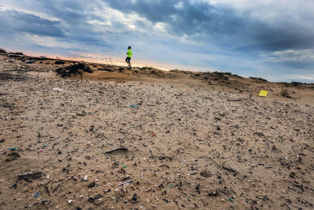 Más de tres mil fragmentos de plástico por metro cuadrado se pueden encontrar en la arena de la playa situada junto a la desembocadura del Segura en Guardamar