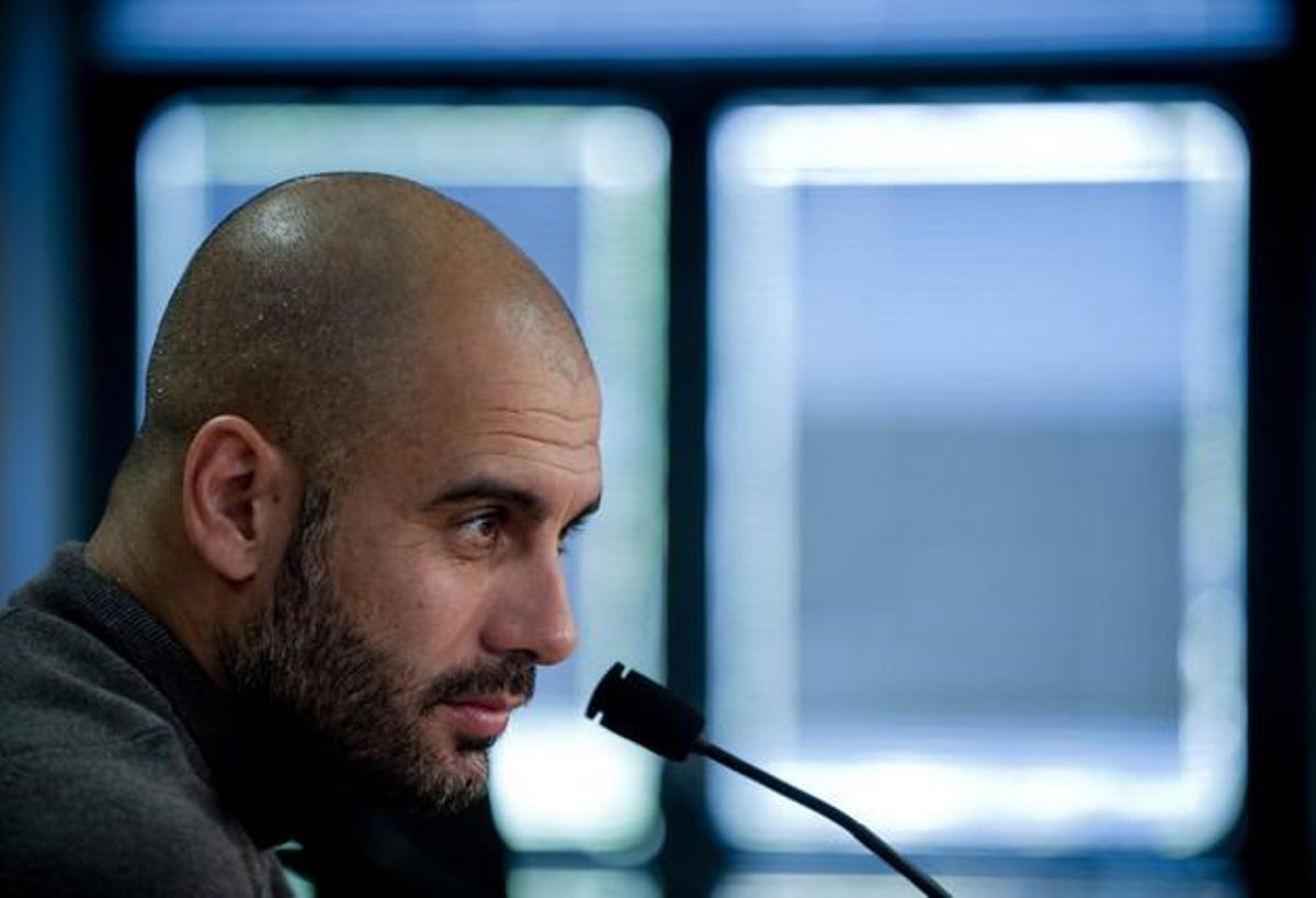 Guardiola, en la roda de premsa celebrada a la ciutat esportiva de Sant Joan Despí.