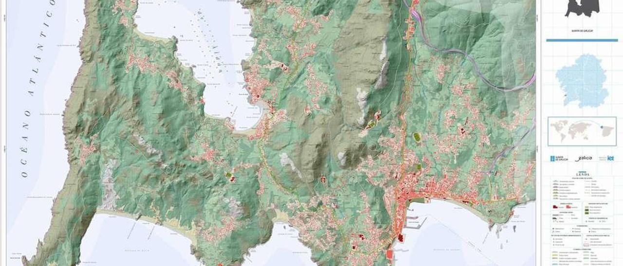 Mapa de Cangas que se exhibe desde hoy en la Exposición Internacional de Fotografía que se celebra en la capital de los Estados Unidos. // Instituto de Estudos do Territorio