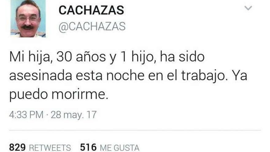 Mensaje en Twitter del padre de la mujer asesinada en Murcia.